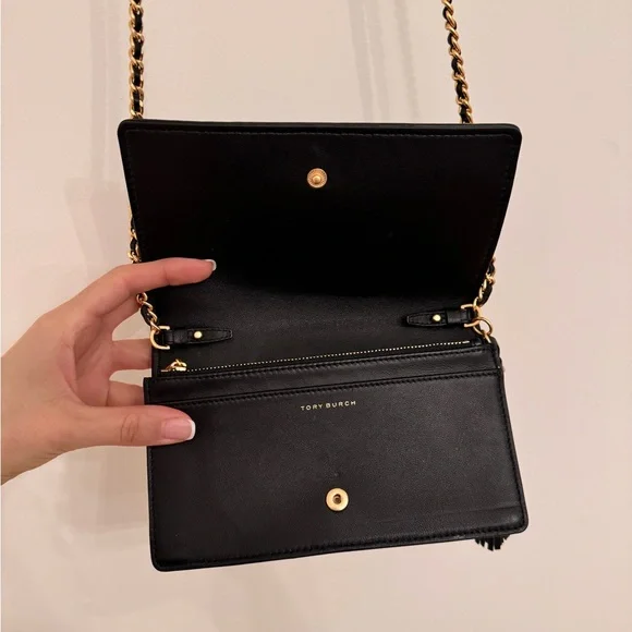 Tory Burch Fleming Wallet Black Quilted Chain Crossbody Bag - Picture 6 of 16